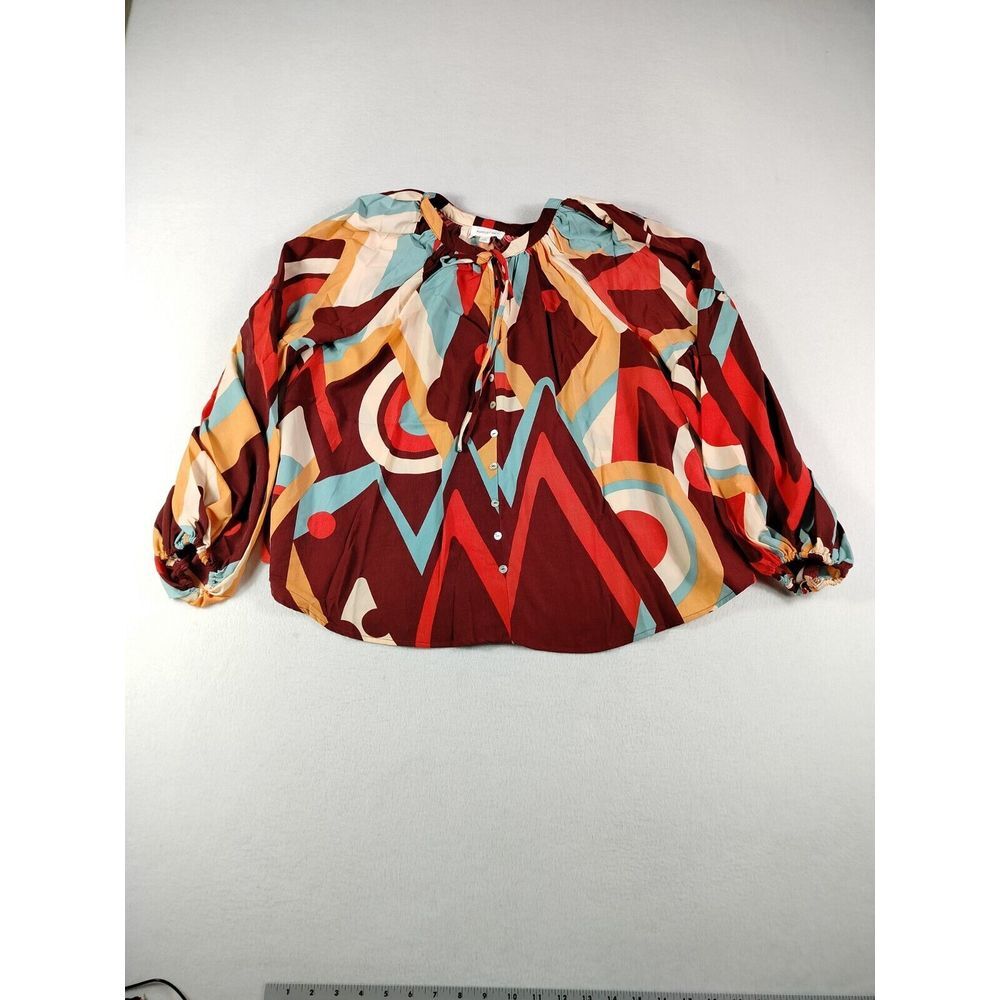 August Sky Blouse‎ Women Large Floral Peasant Cottagecore Prairiecore Abstract